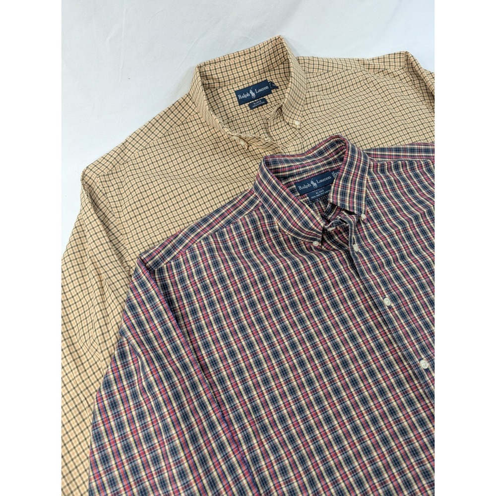 2) Two Vintage Ralph Lauren Shirt Men's 2XL Plaid Check Oxford Blake 90s